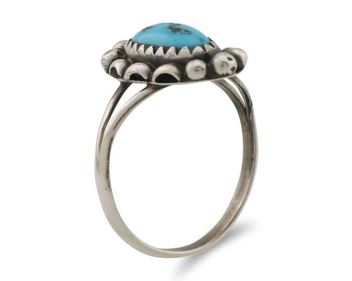 Navajo Ring 925 Silver Sleeping Beauty Turquoise Artist Signed SC C.80's