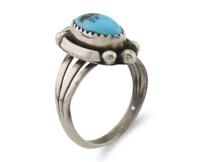 Navajo Ring 925 Silver Sleeping Beauty Turquoise Artist Signed SC C.80's