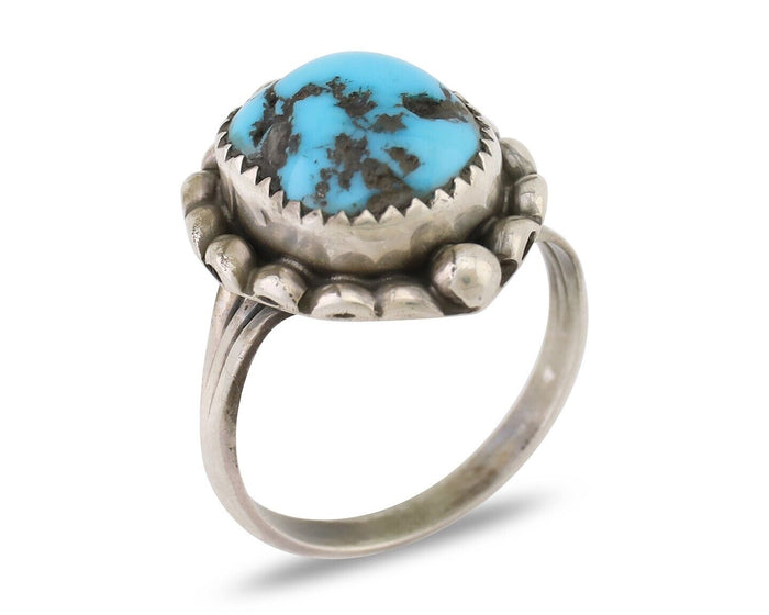 Navajo Ring 925 Silver Sleeping Beauty Turquoise Artist Signed SC C.80's
