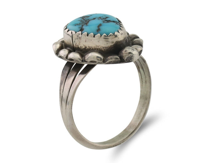 Navajo Ring 925 Silver Sleeping Beauty Turquoise Artist Signed SC C.80's