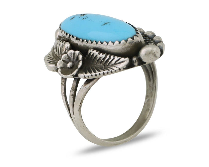 Navajo Ring 925 Silver Sleeping Beauty Turquoise Artist Signed SC C.80's