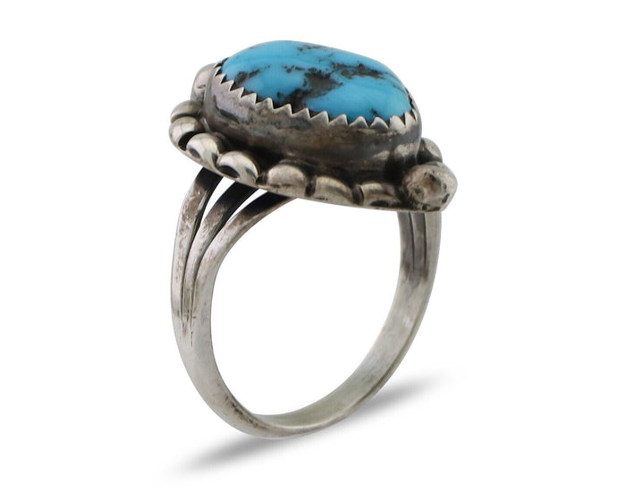 Navajo Ring 925 Silver Sleeping Beauty Turquoise Artist Signed SC C.80's