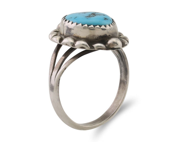 Navajo Ring 925 Silver Sleeping Beauty Turquoise Artist Signed SC C.80's