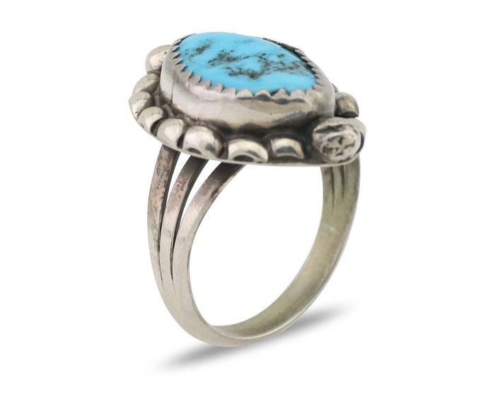 Navajo Ring 925 Silver Sleeping Beauty Turquoise Artist Signed SC C.80's