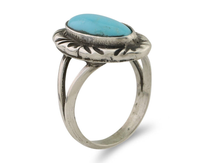 Navajo Ring 925 Silver Sleeping Beauty Turquoise Artist Signed SC C.80's