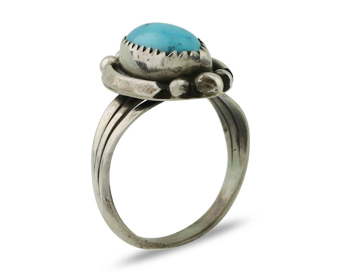 Navajo Ring 925 Silver Sleeping Beauty Turquoise Artist Signed SC C80s