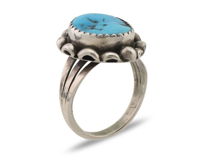 Navajo Ring 925 Silver Sleeping Beauty Turquoise Artist Signed SC C.80's