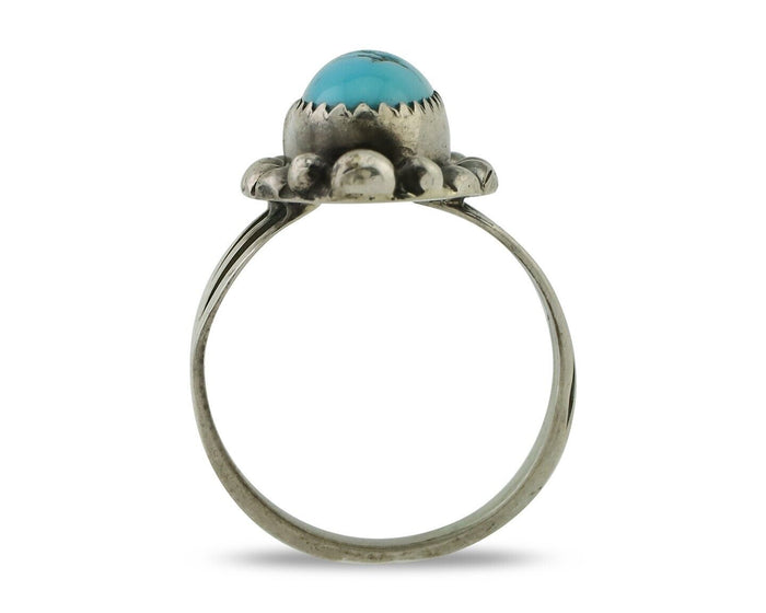 Navajo Ring 925 Silver Sleeping Beauty Turquoise Artist Signed SC C80s
