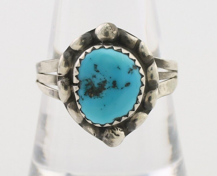 Navajo Ring 925 Silver Sleeping Beauty Turquoise Artist Signed SC C.80's