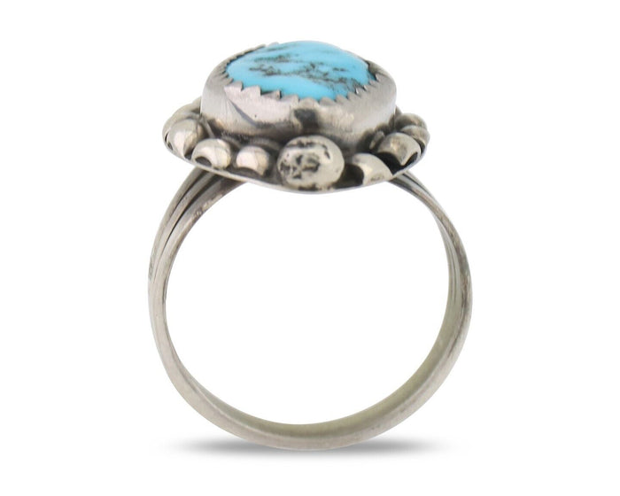 Navajo Ring 925 Silver Sleeping Beauty Turquoise Artist Signed SC C.80's