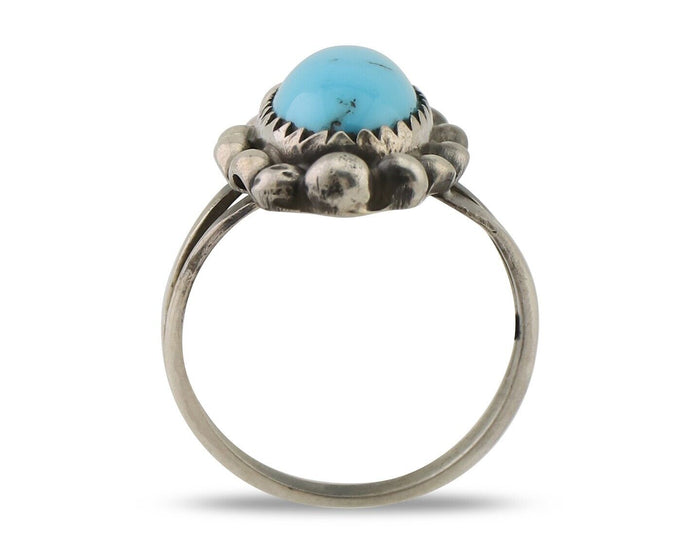 Navajo Ring 925 Silver Sleeping Beauty Turquoise Artist Signed SC C.80's