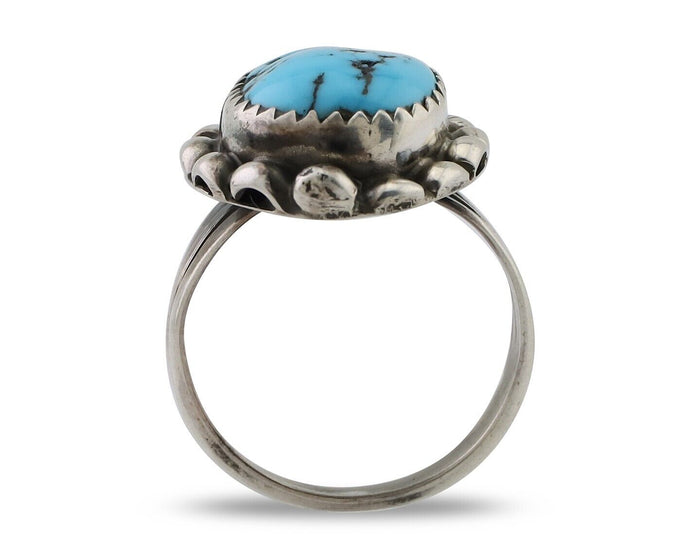 Navajo Ring 925 Silver Sleeping Beauty Turquoise Artist Signed SC C.80's