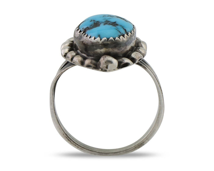 Navajo Ring 925 Silver Sleeping Beauty Turquoise Artist Signed SC C.80's