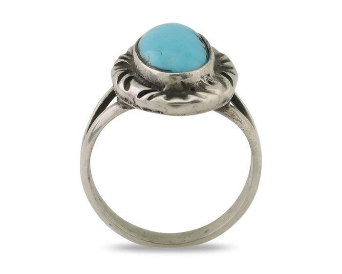 Navajo Ring 925 Silver Sleeping Beauty Turquoise Artist Signed SC C.80's