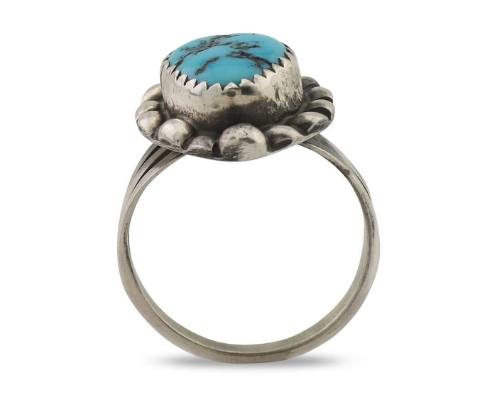 Navajo Ring 925 Silver Sleeping Beauty Turquoise Artist Signed SC C.80's