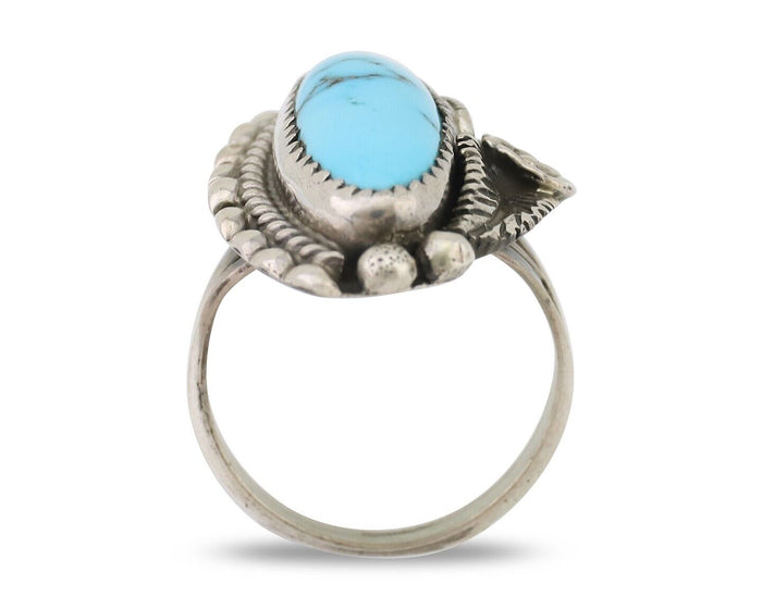 Navajo Ring 925 Silver Sleeping Beauty Turquoise Artist Signed SC C.80's