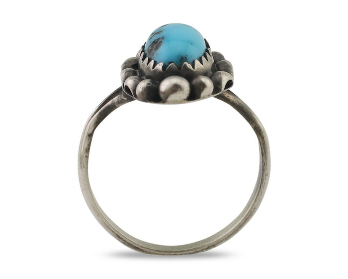 Navajo Ring 925 Silver Sleeping Beauty Turquoise Artist Signed SC C.80's