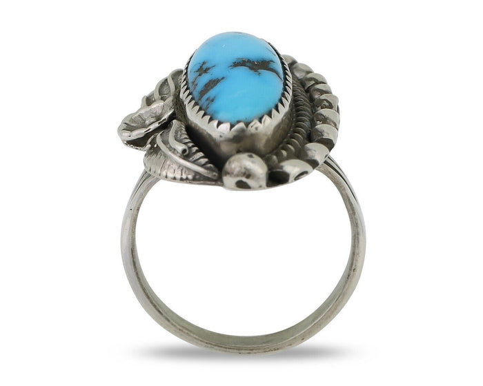 Navajo Ring 925 Silver Sleeping Beauty Turquoise Artist Signed SC C.80's