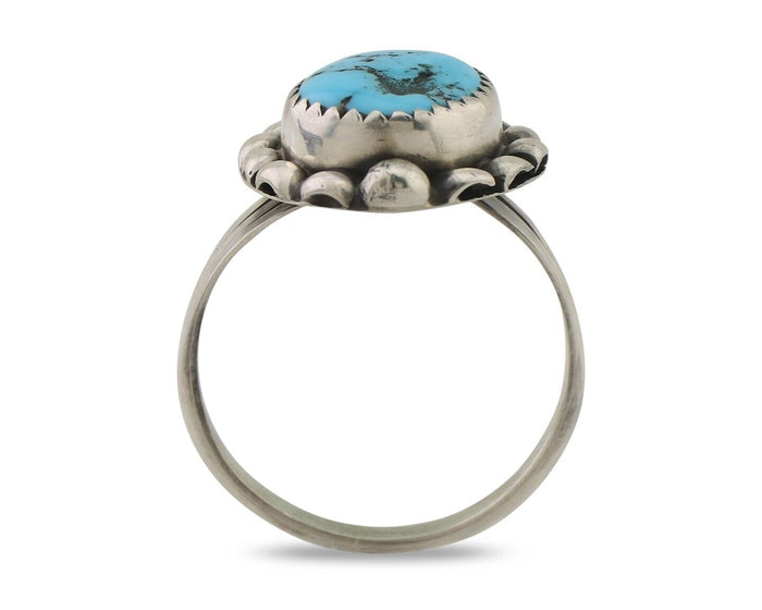 Navajo Ring 925 Silver Sleeping Beauty Turquoise Artist Signed SC C.80's