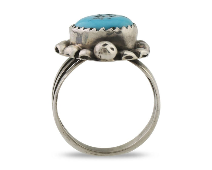 Navajo Ring 925 Silver Sleeping Beauty Turquoise Artist Signed SC C.80's