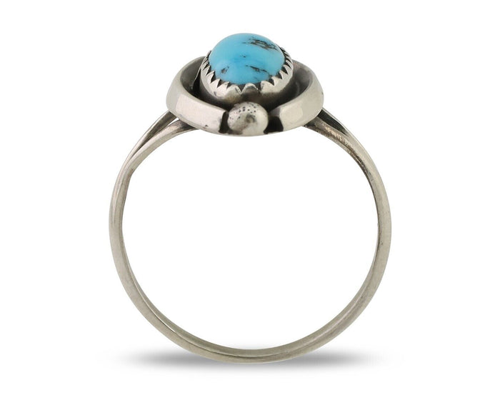 Navajo Ring 925 Silver Sleeping Beauty Turquoise Artist Signed SC C.80's