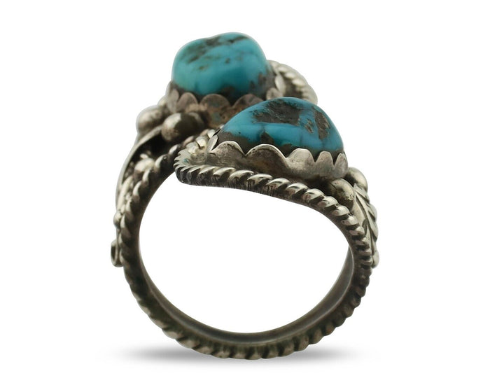 Navajo Ring 925 Silver Sleeping Beauty Turquoise Artist Signed SC C.80's
