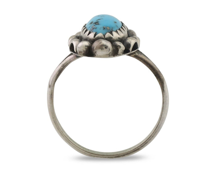 Navajo Ring 925 Silver Sleeping Beauty Turquoise Artist Signed SC C.80's