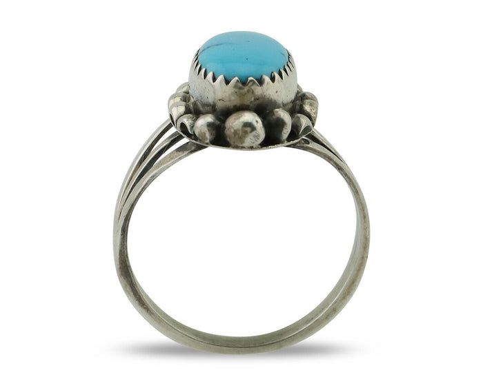 Navajo Ring 925 Silver Sleeping Beauty Turquoise Artist Signed SC C.80's