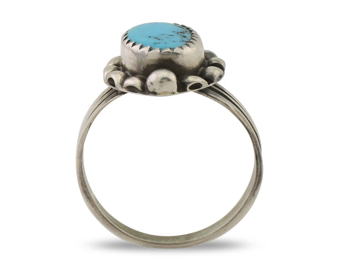 Navajo Ring 925 Silver Sleeping Beauty Turquoise Artist Signed SC C.80's