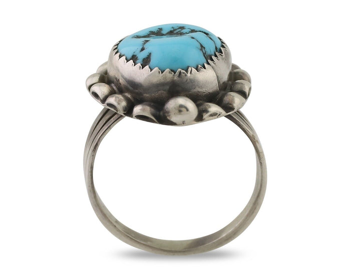 Navajo Ring 925 Silver Sleeping Beauty Turquoise Artist Signed SC C.80's