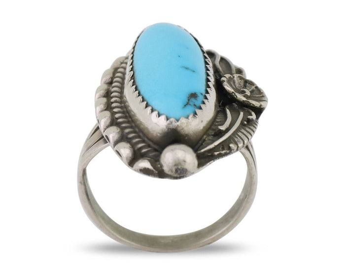 Navajo Ring 925 Silver Sleeping Beauty Turquoise Artist Signed SC C.80's