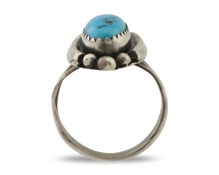 Navajo Ring 925 Silver Sleeping Beauty Turquoise Artist Signed SC C.80's