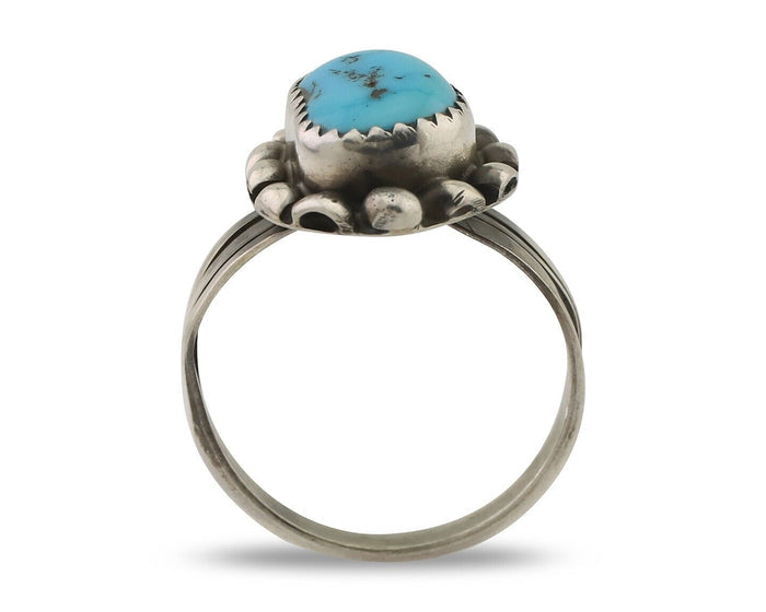 Navajo Ring 925 Silver Sleeping Beauty Turquoise Artist Signed SC C.80's