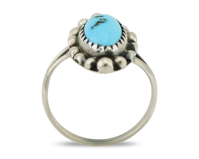 Navajo Ring 925 Silver Sleeping Beauty Turquoise Artist Signed SC C.80's