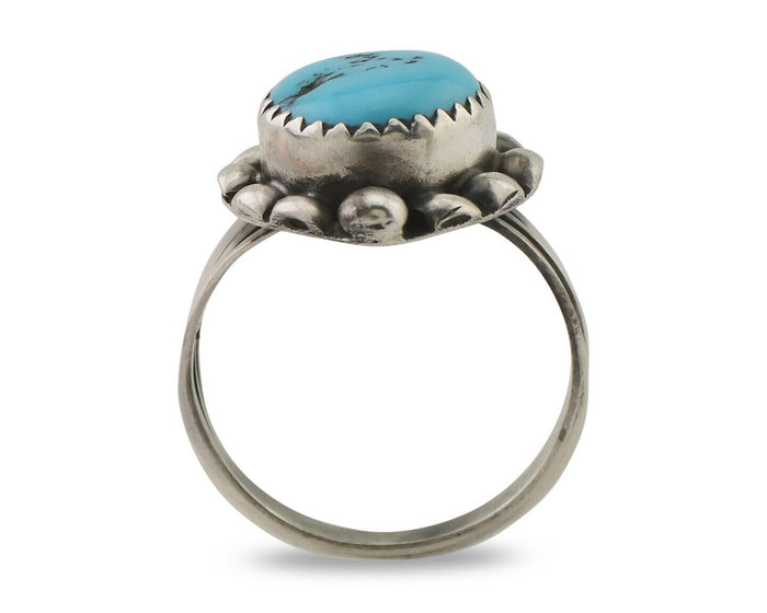 Navajo Ring 925 Silver Sleeping Beauty Turquoise Artist Signed SC C.80's