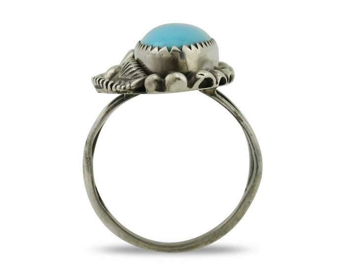 Navajo Ring 925 Silver Sleeping Beauty Turquoise Artist Signed SC C.80's