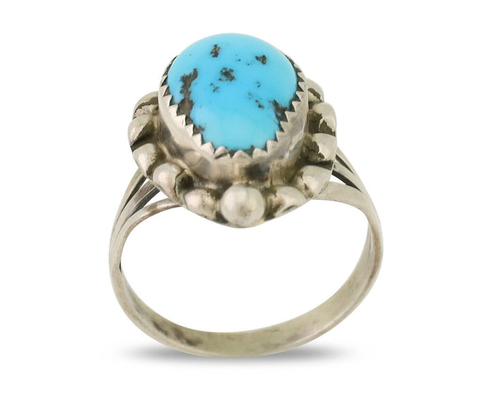 Navajo Ring 925 Silver Sleeping Beauty Turquoise Artist Signed SC C.80's