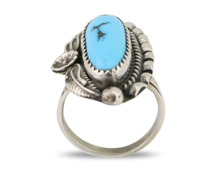 Navajo Ring 925 Silver Sleeping Beauty Turquoise Artist Signed SC C.80's