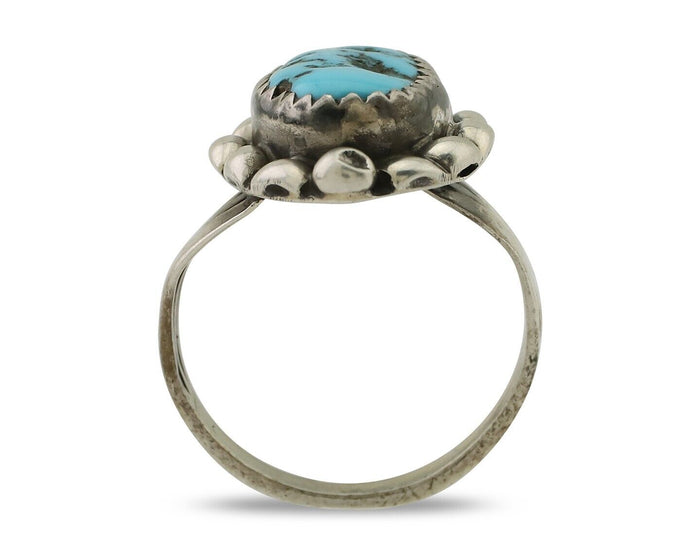 Navajo Ring 925 Silver Sleeping Beauty Turquoise Artist Signed SC C.80's