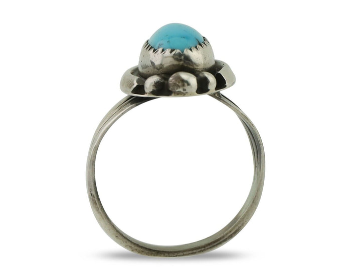 Navajo Ring 925 Silver Sleeping Beauty Turquoise Artist Signed SC C80s