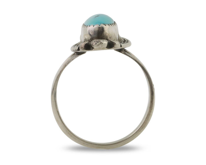 Navajo Ring 925 Silver Sleeping Beauty Turquoise Artist Signed SC C.80's
