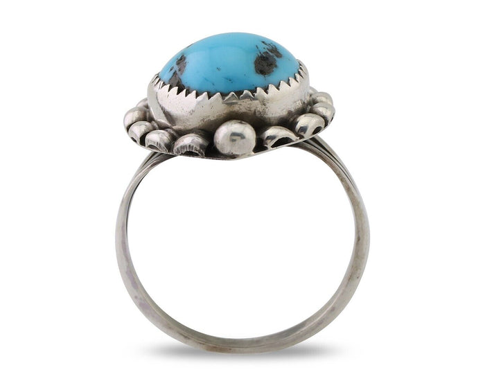 Navajo Ring 925 Silver Sleeping Beauty Turquoise Artist Signed SC C.80's