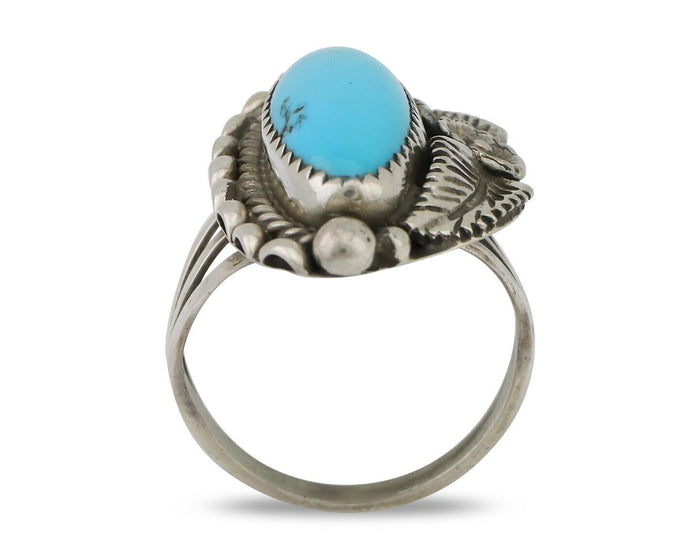 Navajo Ring 925 Silver Sleeping Beauty Turquoise Artist Signed SC C.80's