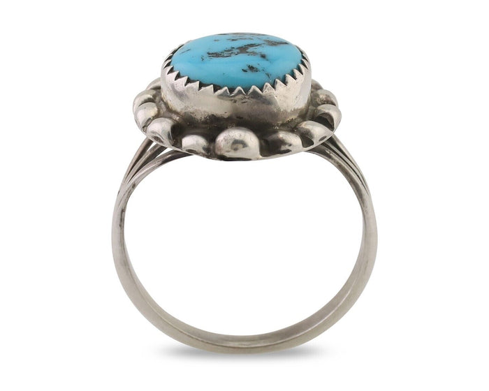 Navajo Ring 925 Silver Sleeping Beauty Turquoise Artist Signed SC C.80's