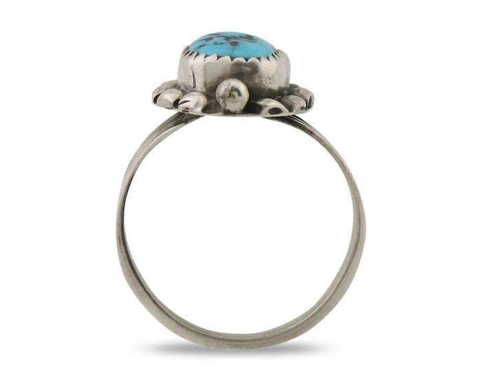 Navajo Ring 925 Silver Sleeping Beauty Turquoise Artist Signed SC C.80's
