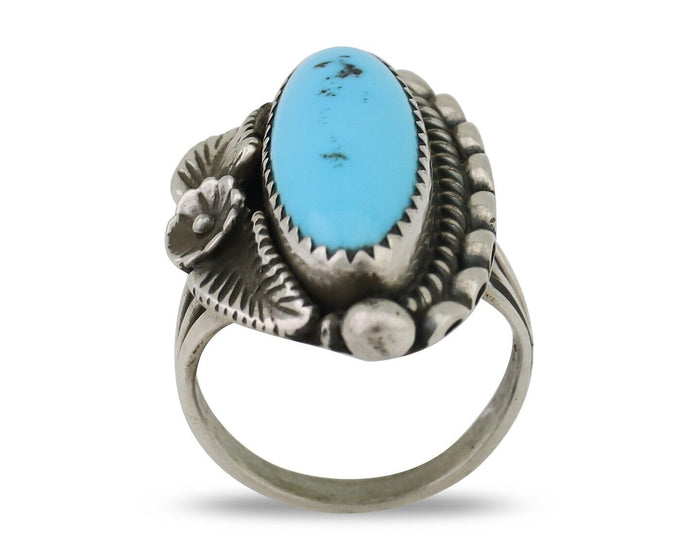 Navajo Ring 925 Silver Sleeping Beauty Turquoise Artist Signed SC C.80's