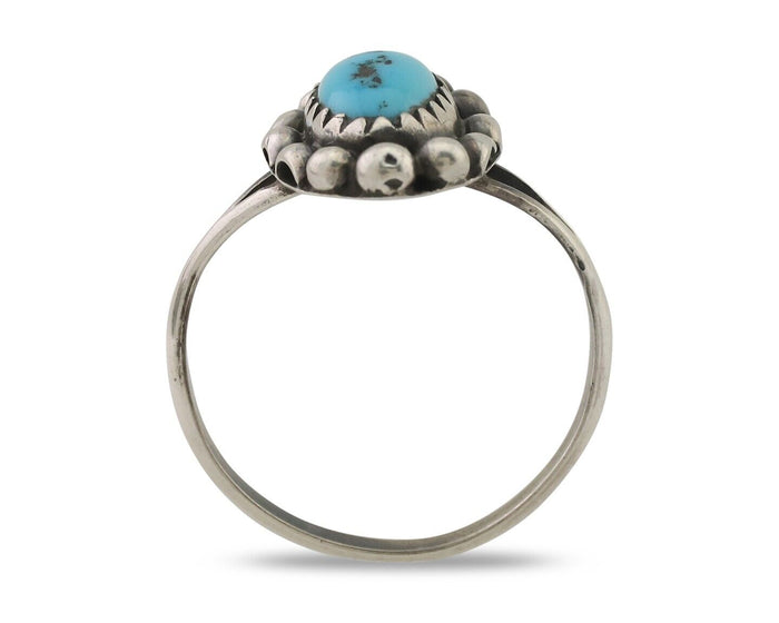 Navajo Ring 925 Silver Sleeping Beauty Turquoise Artist Signed SC C.80's