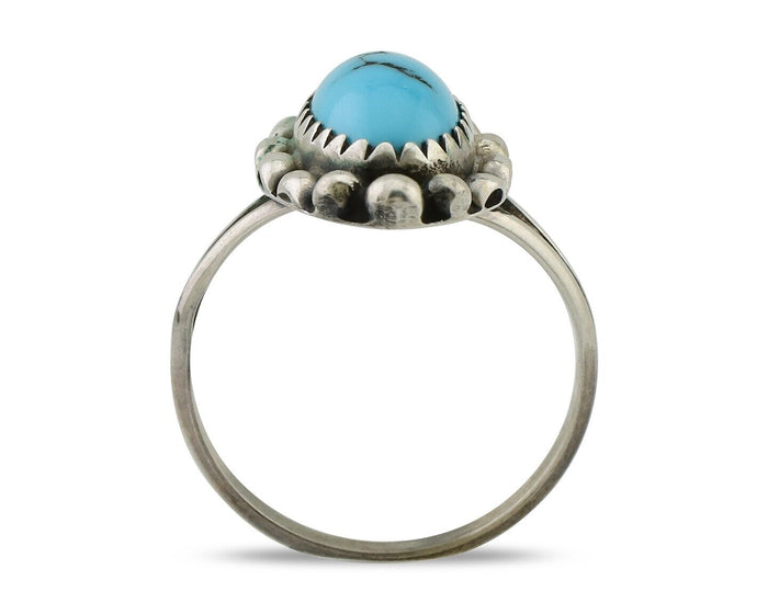 Navajo Ring 925 Silver Sleeping Beauty Turquoise Artist Signed SC C.80's