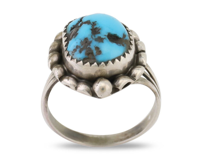 Navajo Ring 925 Silver Sleeping Beauty Turquoise Artist Signed SC C.80's