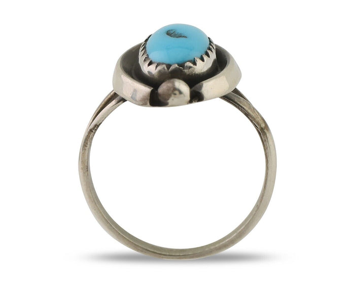 Navajo Ring 925 Silver Sleeping Beauty Turquoise Artist Signed SC C.80's